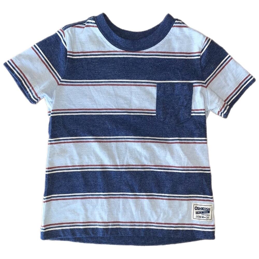 OshKosh B’Gosh Striped Short Sleeve Pocket T-Shirt Baby Boy Size 12M Blue